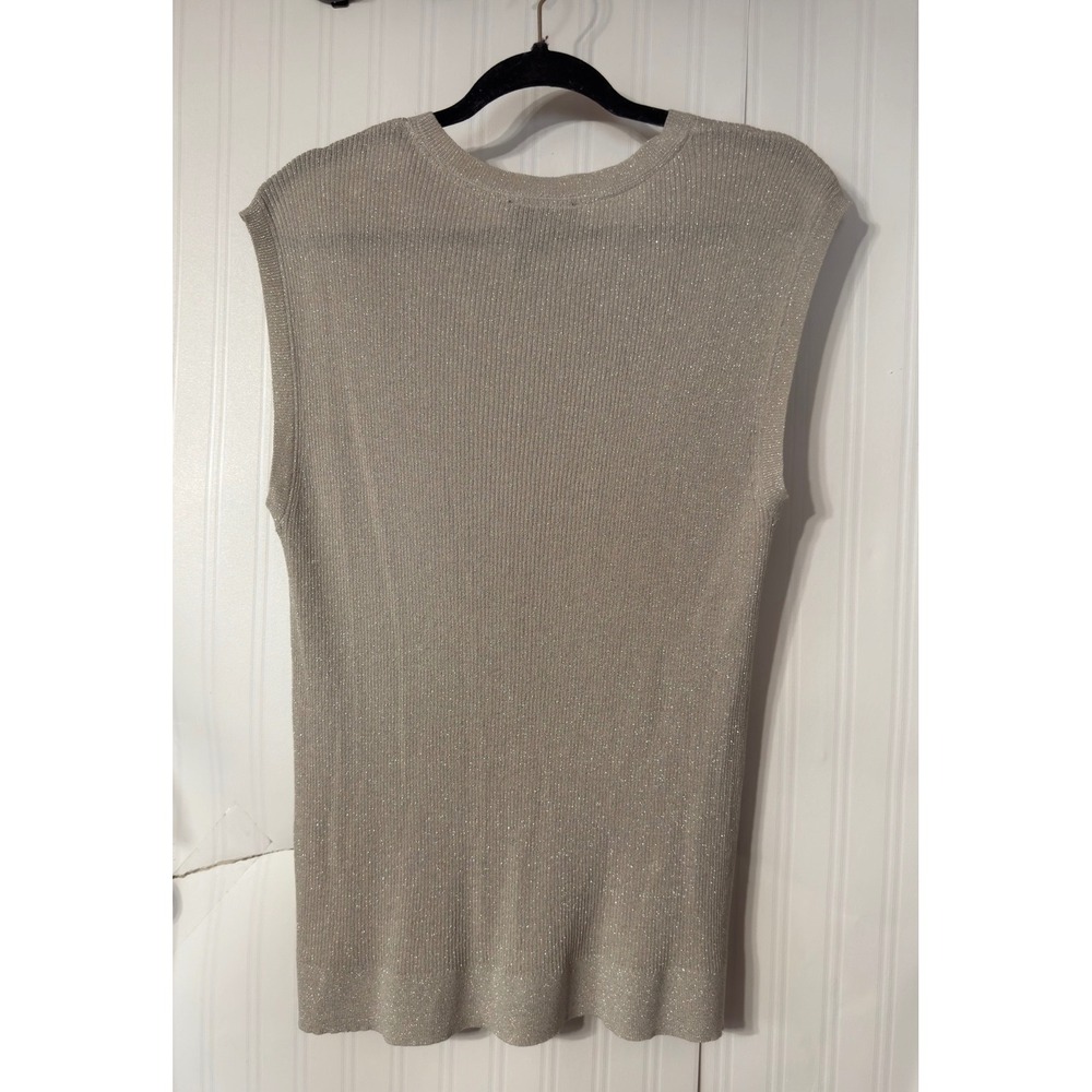Donna Karan NY Metallic Knit 2 Piece Set Gold Sleeveless Top Cropped Pants L - Picture 6 of 10